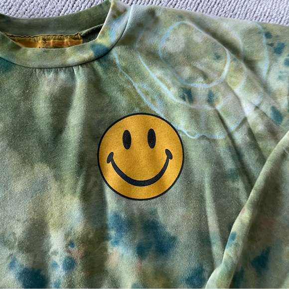 Aviator Nation Green and Yellow Tie-Dye Smiley Crop crewneck sweatshirt S - Picture 6 of 11